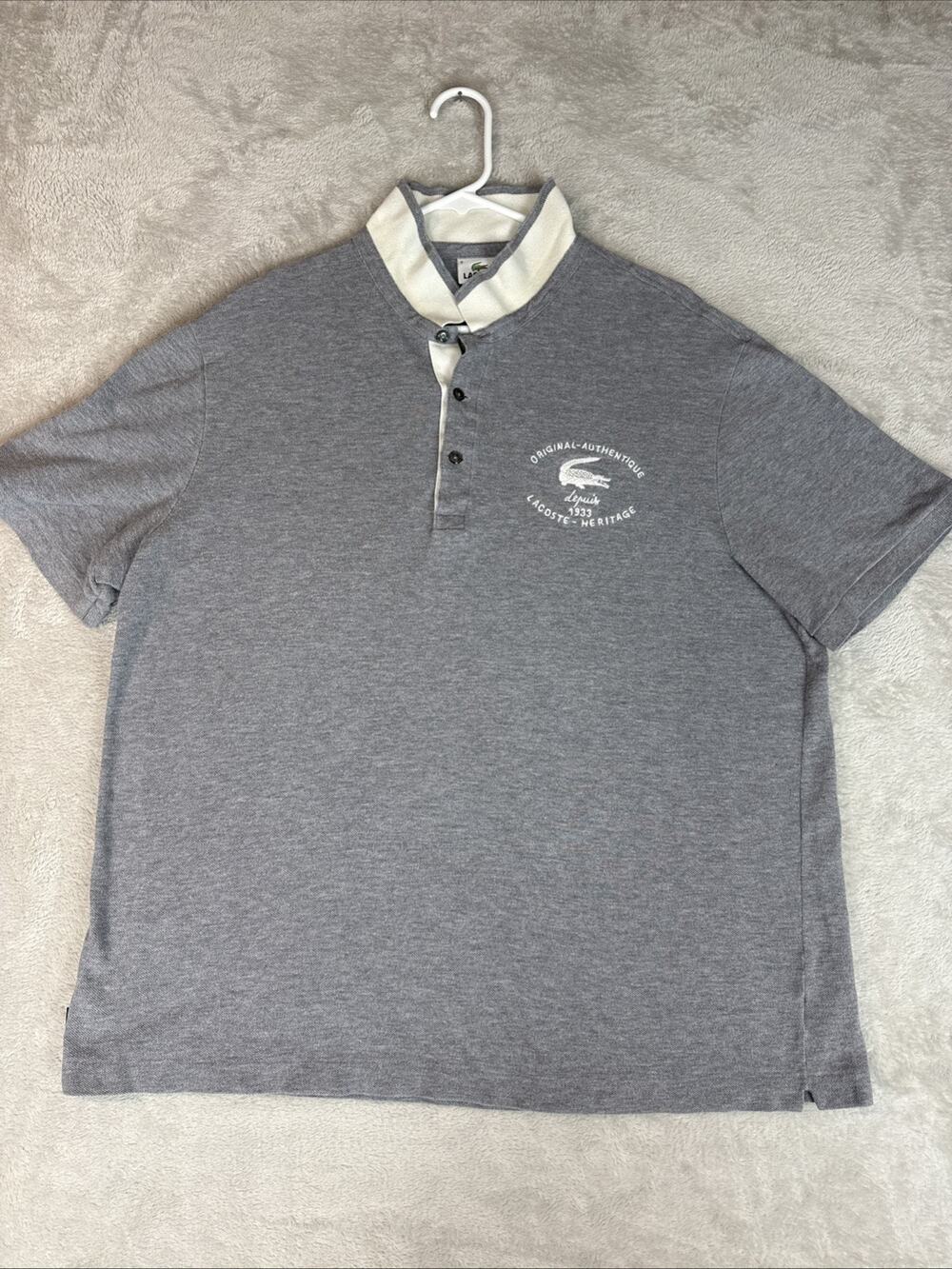 Lacoste Heritage Polo Shirt Mens XXL 8 Gray 1933 Badge Logo Preppy Casual